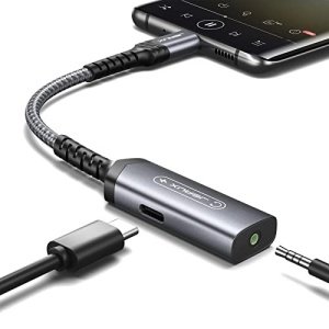 JSAUX USB C to 3.5mm Headphone and Charger Adapter,2-in-1 AUX Mic Jack